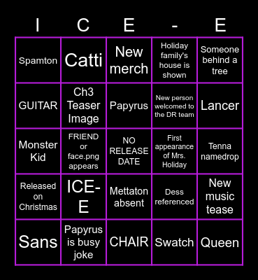 Undertale/DR Holiday Newsletter Bingo Card