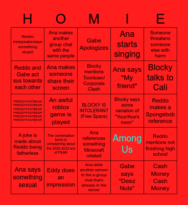 Homie Bingo Card
