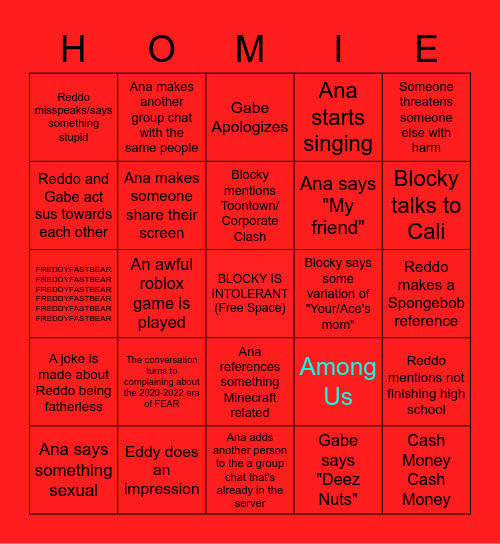 Homie Bingo Card