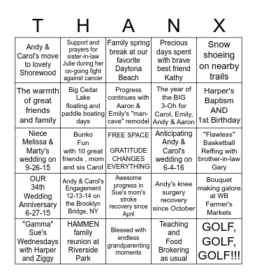 THANX BINGO - Hammen's 2015 Reasons to be Grateful Bingo Card