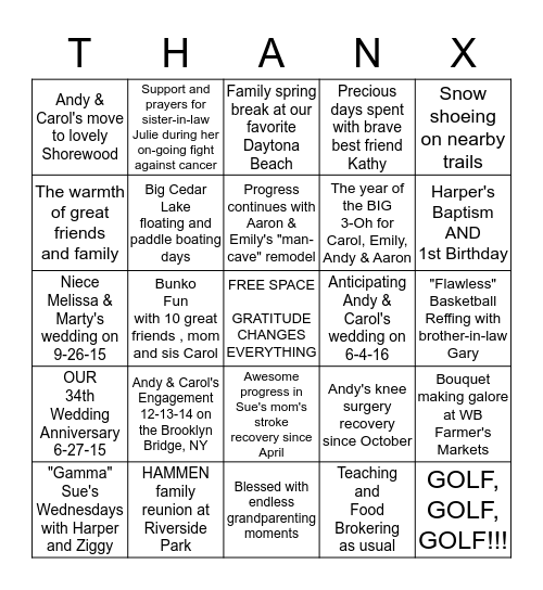 THANX BINGO - Hammen's 2015 Reasons to be Grateful Bingo Card