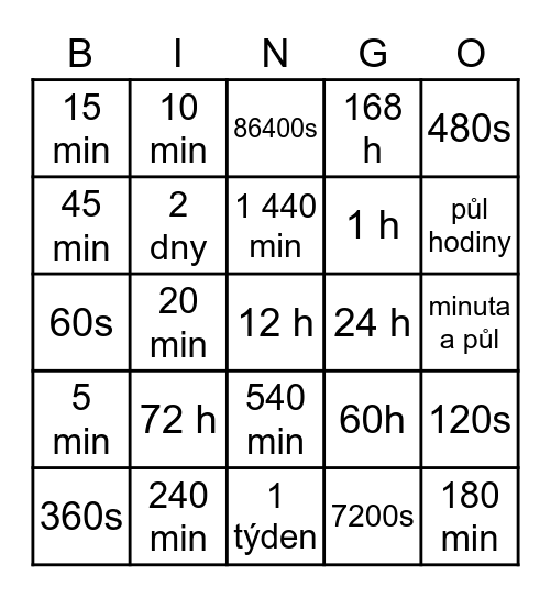 ČAS Bingo Card