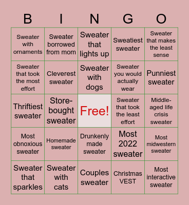 Ugly Sweater Mingle Bingo Card
