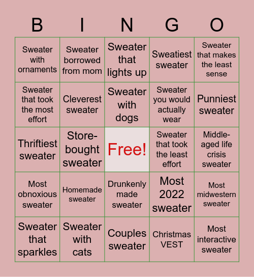 Ugly Sweater Mingle Bingo Card