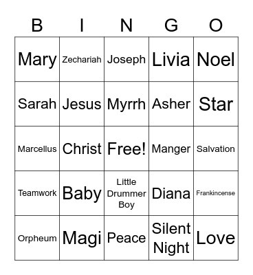 Prince of Peace Bingo Card
