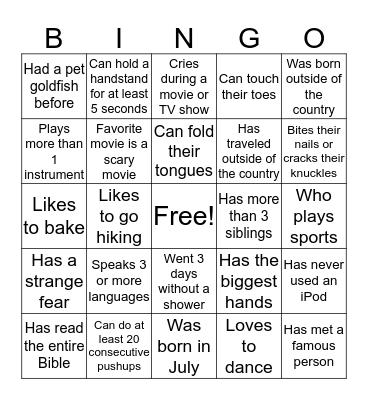 Encounter Youth Icebreaker Bingo Card