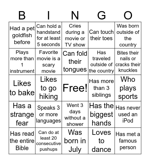 Encounter Youth Icebreaker Bingo Card