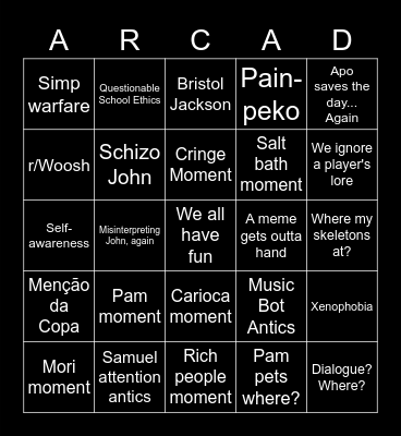Arcadia Session 5 Bingo Card
