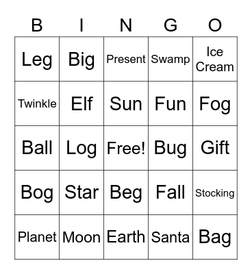 Words Bingo Card