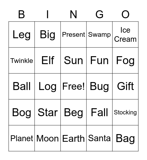 Words Bingo Card