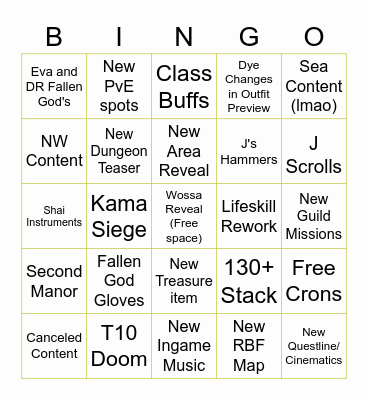 Calpheon Ball Bingo Card