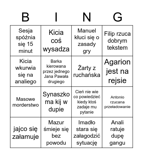 Sesja Bingo Card