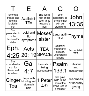 Teago Bingo Card