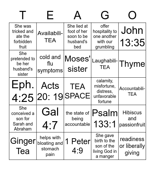 Teago Bingo Card