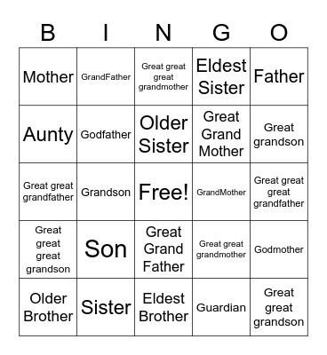Family Bingo Card