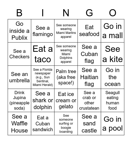 FLORIDA TRIP FUN Bingo Card