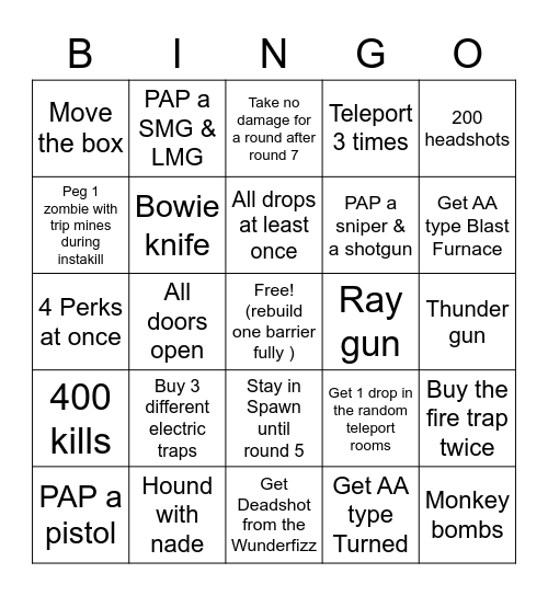 BO3 Kino Bingo Card