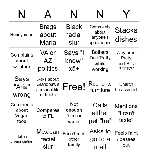 NAN BINGO 2022 Bingo Card