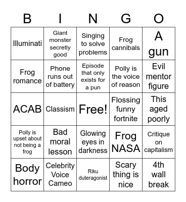 Frog Anime Bingo Card