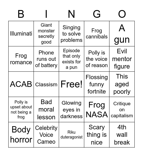 Frog Anime Bingo Card