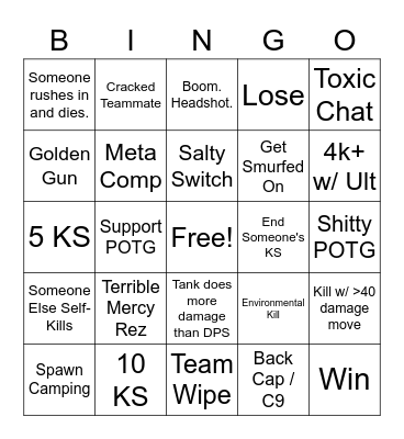 Overwatch 2 Bingo Card