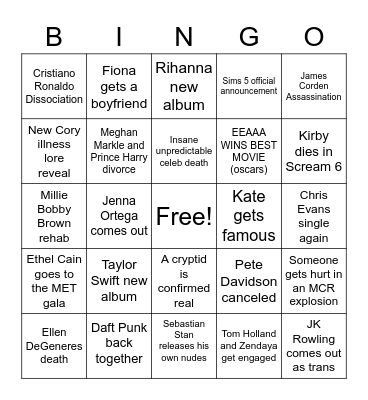 2023 Bingo Prediction Bingo Card
