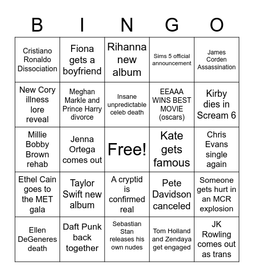 2023 Bingo Prediction Bingo Card