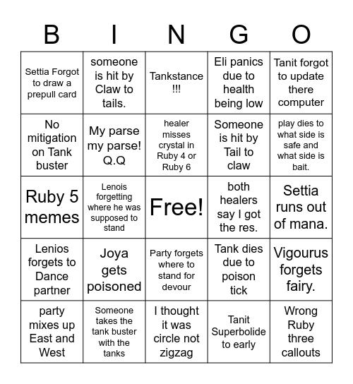 Ruby 5 Bingo Card