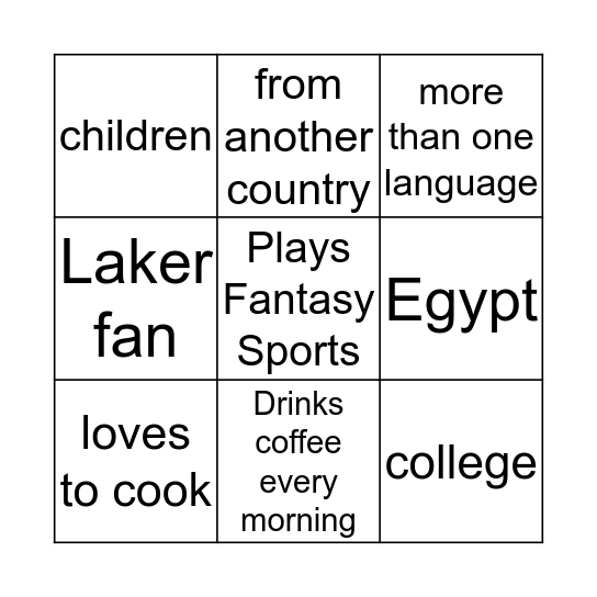 People Bingo Card