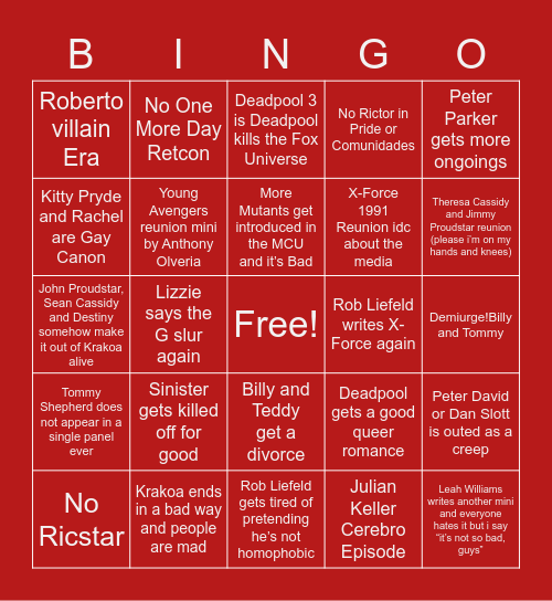 MARVEL COMICS 2023 Bingo Card