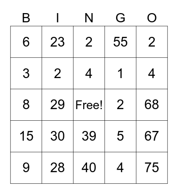 Number Bingo Card