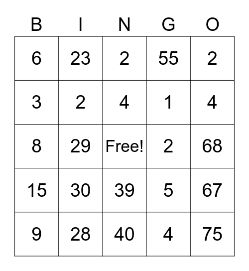 Number Bingo Card