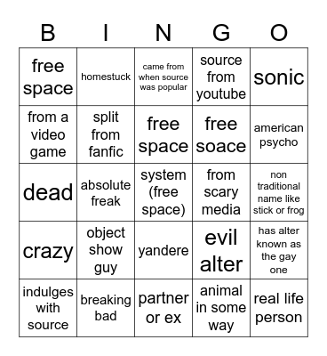 how many fictives apply Bingo Card