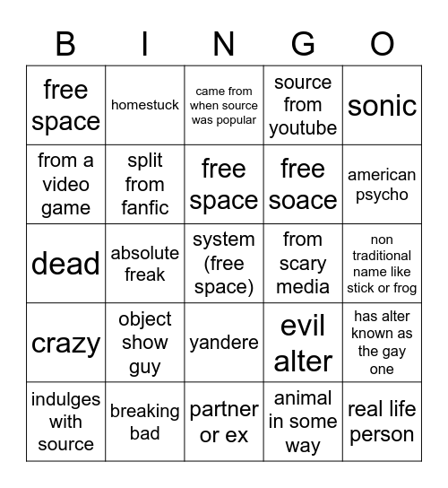 how many fictives apply Bingo Card