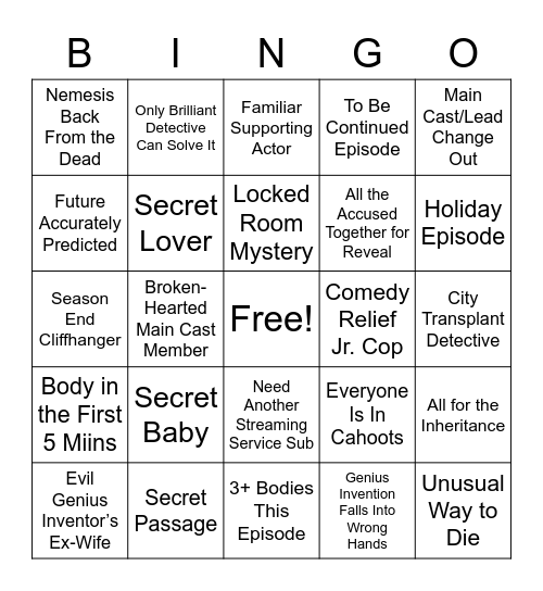 Cozy Mystery Bingo Card