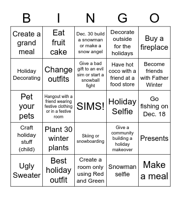 Winter Wonderland Bingo Card