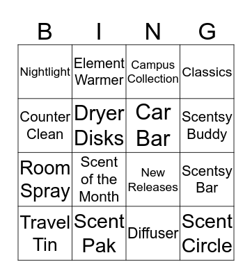 Scentsy Bingo Card