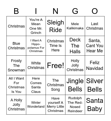 Christmas Music Bingo Card