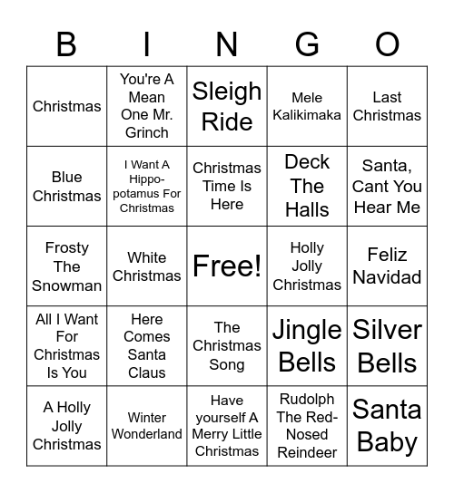 Christmas Music Bingo Card