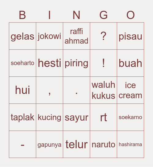 jenn Bingo Card