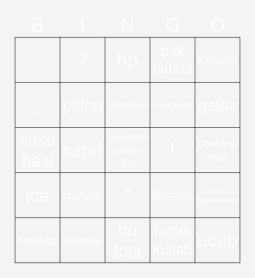 ming Bingo Card