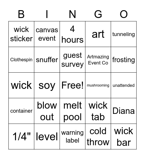 Paint Nite Candle Maker Bingo Card