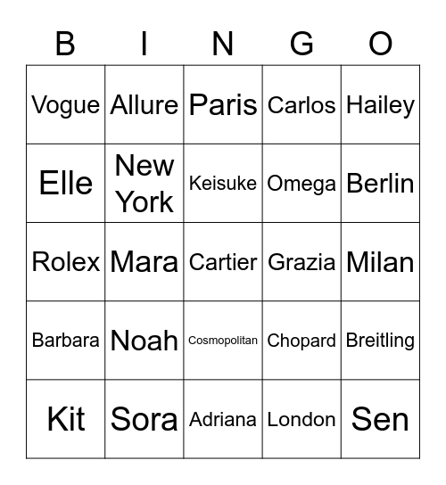 Yasmin Bingo Card