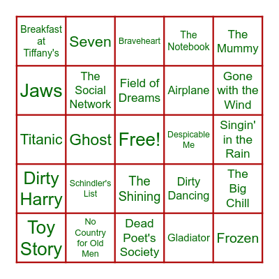 Famous Movies, Scenes, Characters or Actors Bingo Card