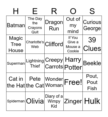 Super Hero Readers Bingo Card