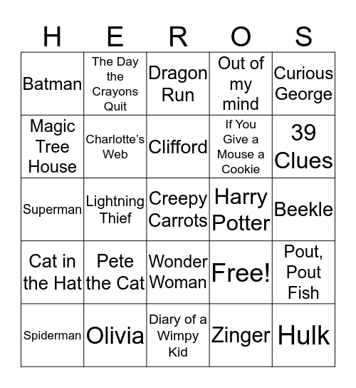 Super Hero Readers Bingo Card