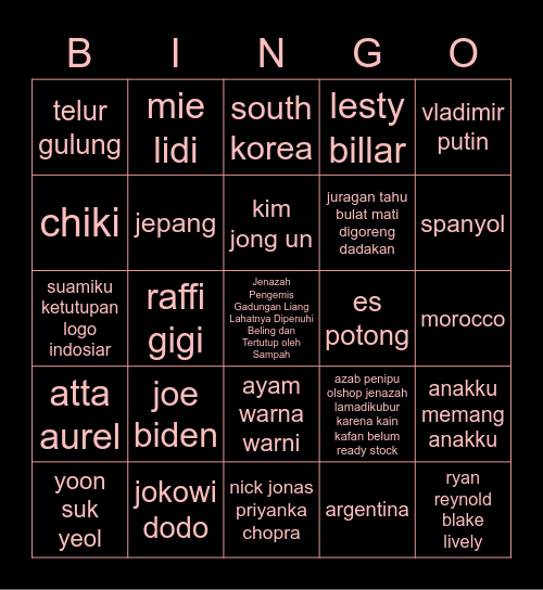 🥀 Bingo Card