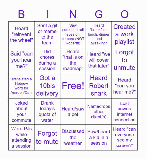 Training Bingo Card