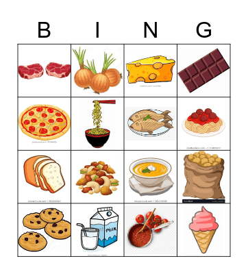 Food Picture Bingo Card