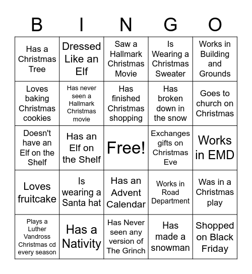 Christmas Icebreaker Bingo Card